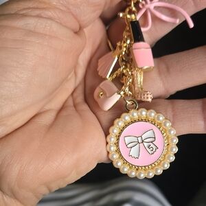 Pink Bow Pearl Charm Keychain - Women Accessories